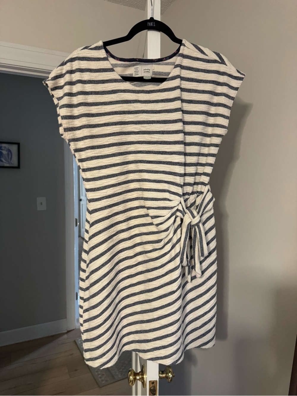 Saturday Sunday Striped Faux Tie-Waist Women’s Dress - White & Blue
